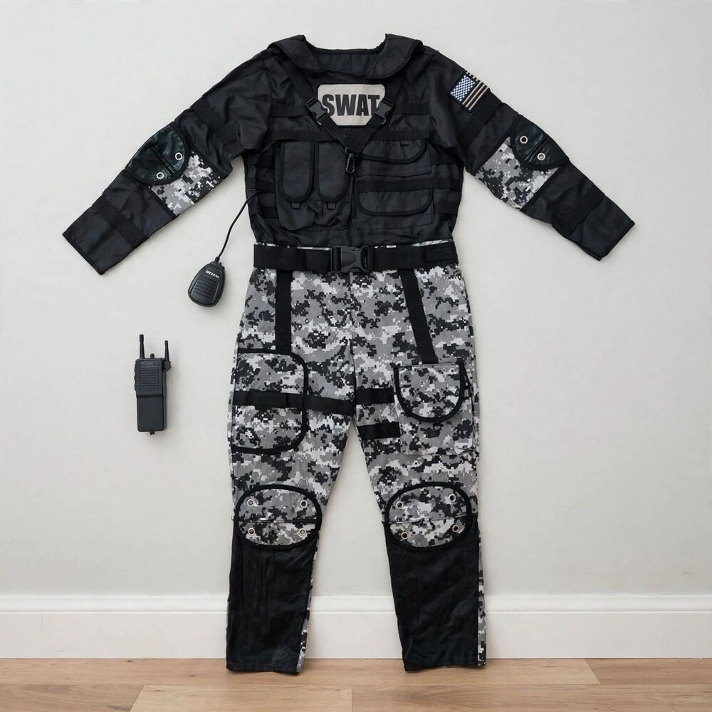 Teetot Company Swat Police Tactical Costume Kids 7 8 Camo Halloween Radio C250